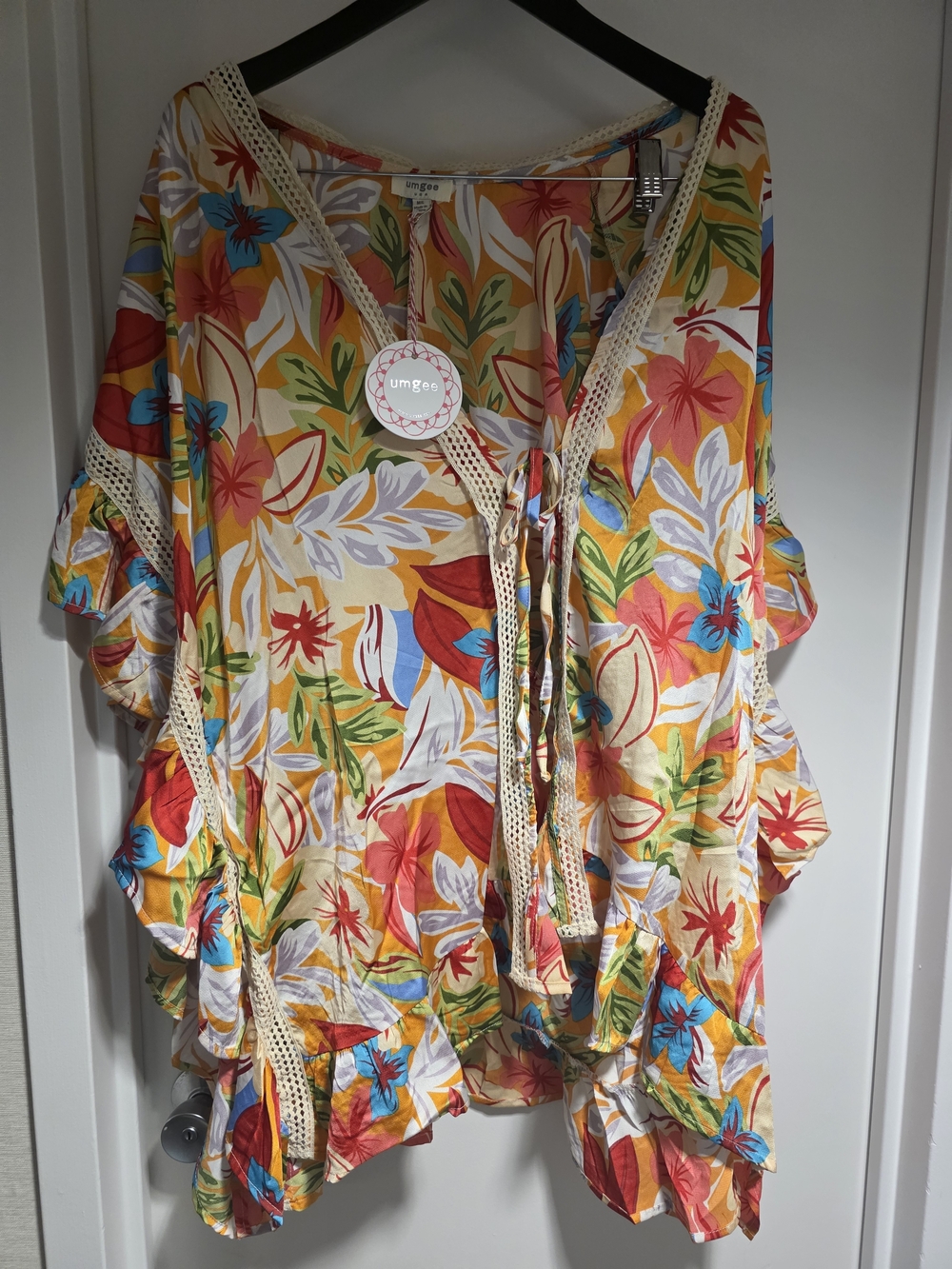 Umgee Floral Tie-Front Kimono in Yellow Multi